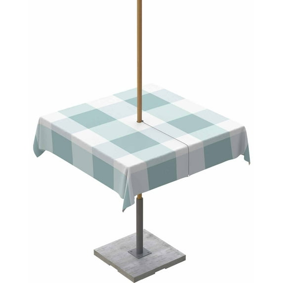 Lsrtoss Outdoor Tablecloth with Umbrella Hole & Zipper, Aqua Plaid Square Tablecloth 54x54 Inch, Spring Summer Farmhouse Buffalo Checkered Patio Table Cover Waterproof Table Cloth for Picnic/Party