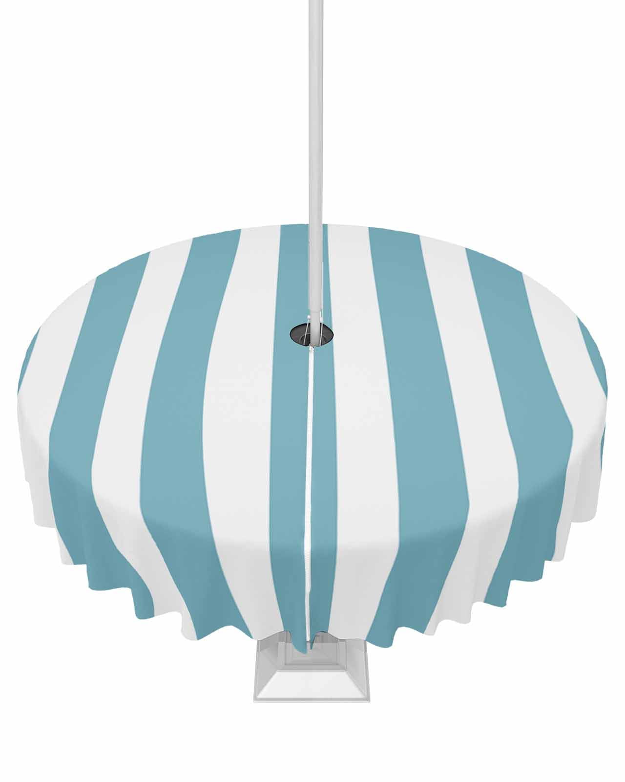 Lsrtoss Outdoor-Tischdecke 137x137 Cm – Marineblau-weiß Gestreift, Wasserdicht, Mit Schirmloch Und Reißverschluss
