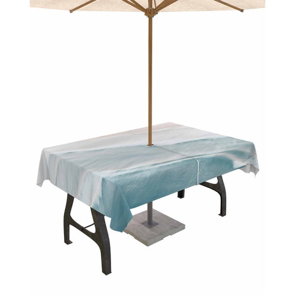 Lsrtoss Outdoor Tablecloth with Umbrella Hole & Zipper, Beach Coastal Rectangle Tablecloth 54x80 Inch, Blue Nautical Summer Ocean Seaside Patio Table Cover Waterproof Table Cloth for Picnic/Party