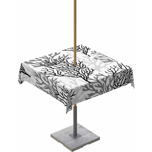 Lsrtoss Outdoor Tablecloth with Umbrella Hole & Zipper, Black Gray Coral Coastal Square Tablecloth 54x54 Inch, Summer Beach Seaside Nautical Patio Table Cover Waterproof Table Cloth for Picnic/Party