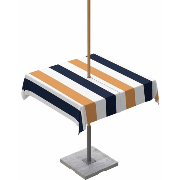 Lsrtoss Outdoor Tablecloth with Umbrella Hole & Zipper, Burnt Orange Navy Blue Striped Square Tablecloth 54x54 Inch, Farmhouse Stripe Art Patio Table Cover Waterproof Table Cloth for Picnic/Party