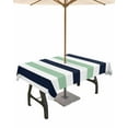 thumbnail image 1 of Lsrtoss Outdoor Tablecloth with Umbrella Hole & Zipper, Light Green Navy Blue Striped Rectangle Tablecloth 60x84 Inch, Farmhouse Stripe Art Patio Table Cover Waterproof Table Cloth for Picnic/Party, 1 of 7