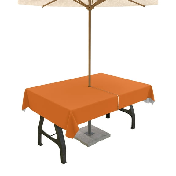 Lsrtoss Outdoor Tablecloth with Umbrella Hole & Zipper, Orange Rectangle Tablecloth 60x120 Inch, Pure Orange Patio Table Cover Waterproof Table Cloth for Picnic/Party