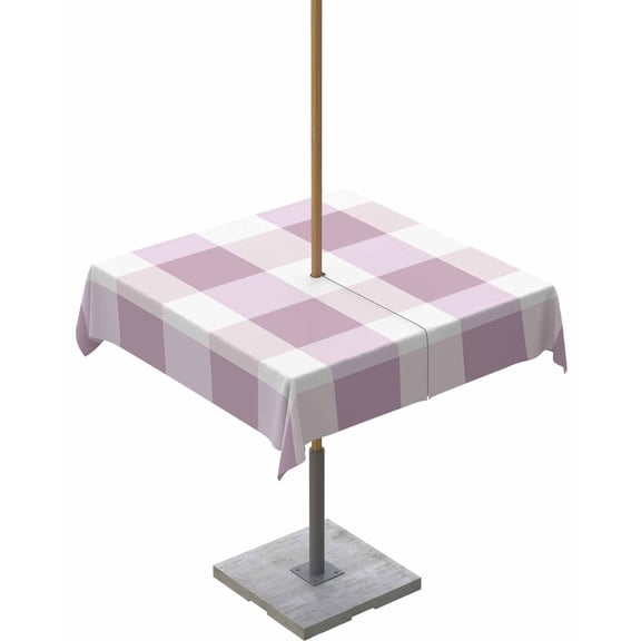 Lsrtoss Outdoor Tablecloth with Umbrella Hole & Zipper, Pink Purple Plaid Square Tablecloth 54x54 Inch, Spring Summer Farmhouse Buffalo Checkered Patio Table Cover Waterproof Table Cloth for Picnic