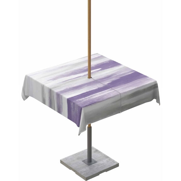 Lsrtoss Outdoor Tablecloth with Umbrella Hole & Zipper, Purple Grey Square Tablecloth 54x54 Inch, Modern Oil Painted Striped Abstract Art Patio Table Cover Waterproof Table Cloth for Picnic/Party