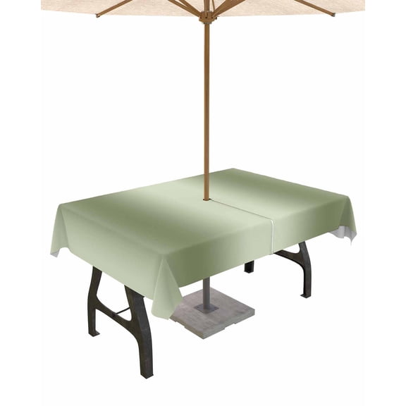 Lsrtoss Outdoor Tablecloth with Umbrella Hole & Zipper, Sage Green Ombre Rectangle Tablecloth 52x70 Inch, Modern Abstract Art Farmhouse Gradient Patio Table Cover Waterproof Table Cloth for Picnic