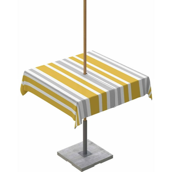 Lsrtoss Outdoor Tablecloth with Umbrella Hole & Zipper, Yellow Grey Stripe Square Tablecloth 54x54 Inch, Farmhouse Minimalist Striped Patio Table Cover Waterproof Table Cloth for Picnic/Party