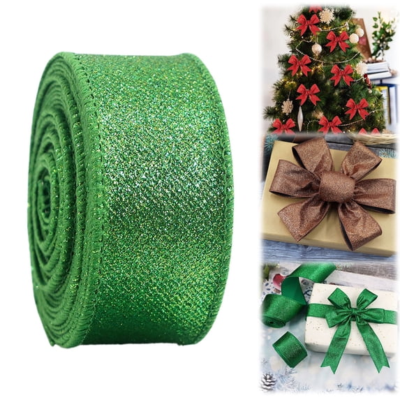 Lssam 2.5 Inch Wired Christmas Ribbon Roll, Shimmering Metallic Glitter Decorative Ribbon for Crafting, Gift Wrapping, and Festive Holiday Tree Trimming, 10 Yards
