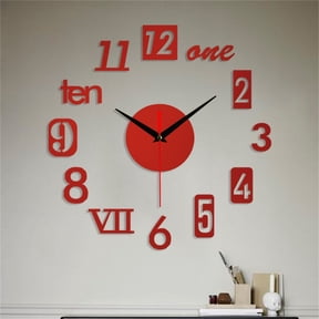 Lssam 3D Silent DIY Wall Clock Large Modern Frameless - Battery Operated Round Non-Ticking Clock for Living Room, Kitchen, Office Decor