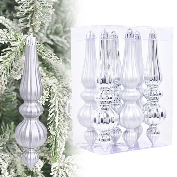 Lssam 6 Pcs Decorative Finial Christmas Ornaments, 6.7 Inch Shatterproof Plastic Balls for Stylish Outdoor Holiday and Xmas Tree Decorating