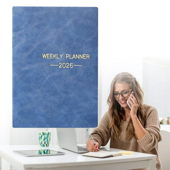 Lssam A5 Leather Planner for 2026 - 5.7 x 8 Inch Hardcover with Monthly Tabs, Daily Schedule Pages, Weekly Overview and Back Pocket