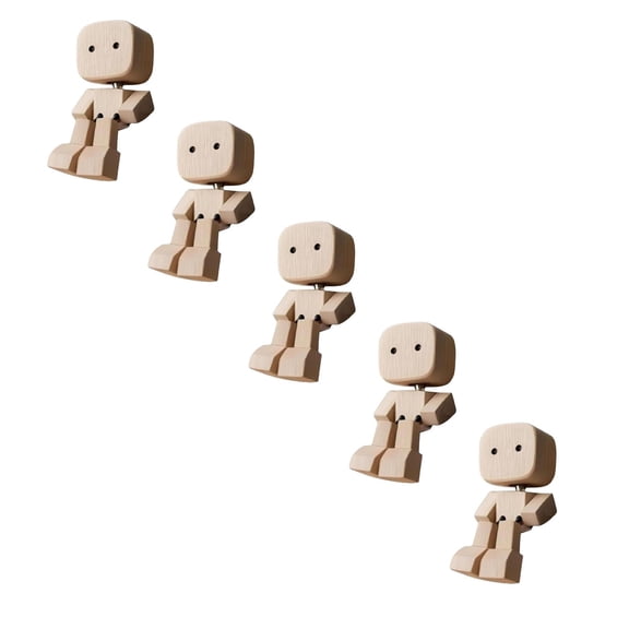 Lssam Ackerman Shaking Wooden Man Figurine - Spring Legs Magnetic Face, Handmade Shaking Feet Doll for Dashboard Decor and Desktop Uses(5 Pack)