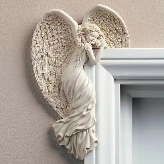 Lssam Angel Decor Statues, Heart Wings Wall Sculpture for Door Frame and Corner, Resin Angel Wings Decor, Home Living Room Bedroom Decoration Gift, White 6.5x4.5 Inch