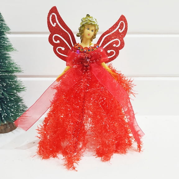 Lssam Angel Doll Ornaments Collection, 1-Count Plush Felt Christmas Tree Hanging Pendants Featuring Delicate Fairy and Winged Angel Designs in Red for Seasonal Decoration