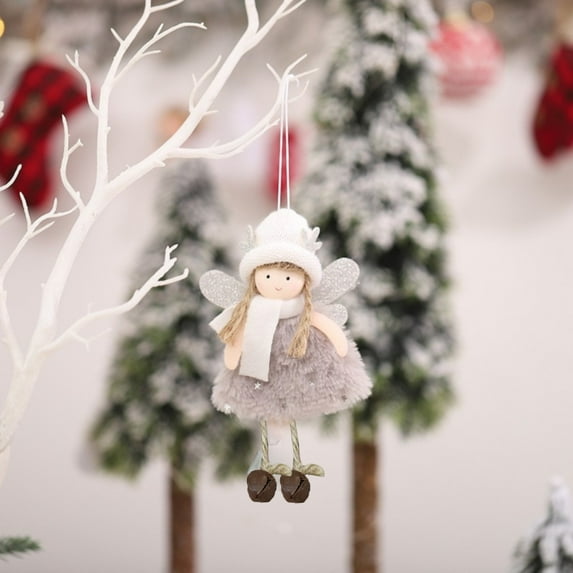 Lssam Angel Ornaments for Christmas Tree - Soft Handmade Baby Doll Decor with Furry Hat, Cute Pink White Grey Girl Ornaments for Holiday Decorations