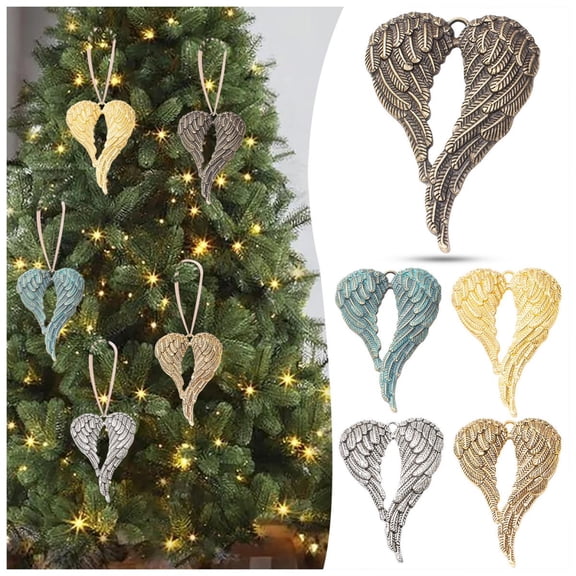 Lssam Angel Wings Christmas Ornament in Antique Brown Finish Solid Metal Memorial Keepsake Primitive Sculptural Bell Design for Holiday Tree Decor