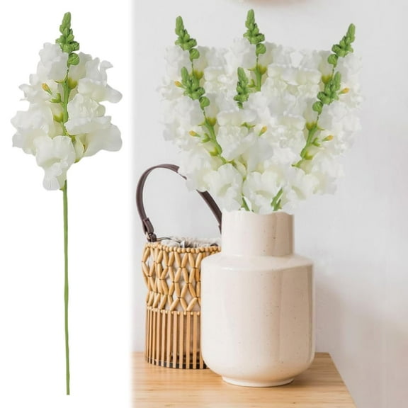 Lssam Artificial Flowers 16 Inch Real Touch Long Stem Snapdragon Delphinium Larkspur Silk White Faux Flower Stems for Wedding Home Floral Arrangement