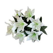 Lssam Artificial Lilies, White Faux Lilies Flowers, Real Touch Plastic Fake Lily Bouquet for Wedding, Party, Home, Garden, Hotel Decor