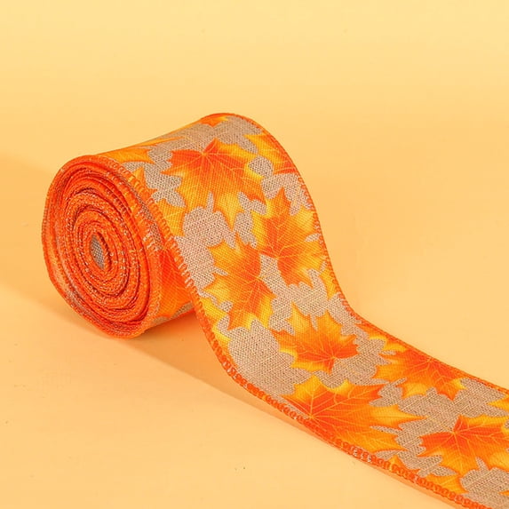 Lssam Autumn Fall Ribbon Wired Thanksgiving - Rustic Orange Fabric Ribbon for DIY Craft Projects, Gift Bows, Pumpkin Wreaths, Maple Leaf Decor and Harvest Party Decoration