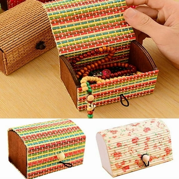 Lssam Bamboo Box with Lid, Small Wooden Box Storage, Decorative Bathroom Organizer for Vanity Dresser, Portable Desk Makeup Office Supplies Container Boxes