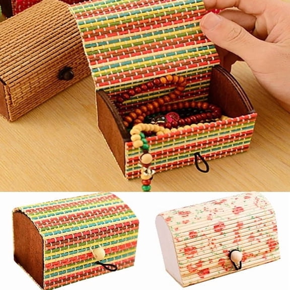 Lssam Bamboo Box with Lid, Small Wooden Box Storage, Decorative Bathroom Organizer for Vanity Dresser, Portable Desk Makeup Office Supplies Container Boxes