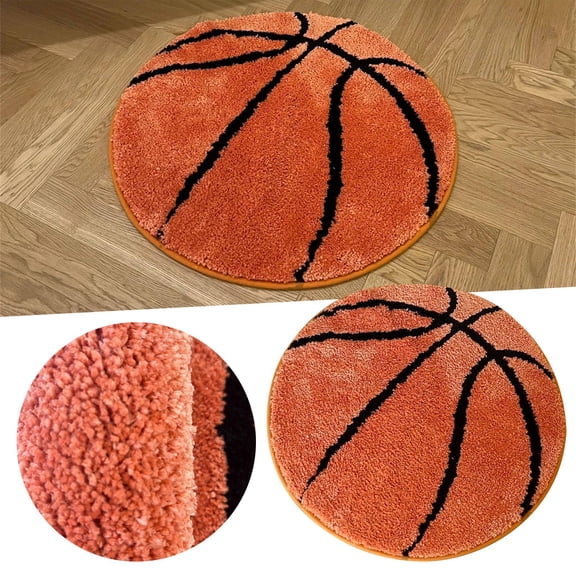 Lssam Basketball Themed Round Area Rug Ultra Soft Plush Shaggy Pile Non-Slip Backing Sports Decor Floor Mat Ideal for Mens Bedroom Man Cave Living Room Game Room Home Carpet