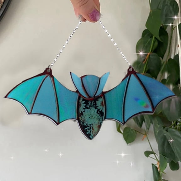 Lssam Bat Window Decor Suncatcher, Stained Glass Style Acrylic Wall Hanging, Cute Goth Oddities Decor for Home Kitchen, Set of 1