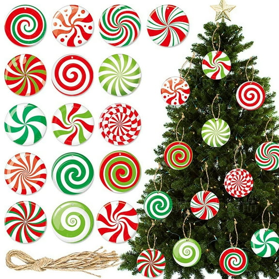 Lssam Candy Cane Ornaments for Christmas Tree - 16 Pcs Red and White Peppermint Lollipop Decorations for Holiday Home Decor, Party Supplies, Xmas New Year Decorating