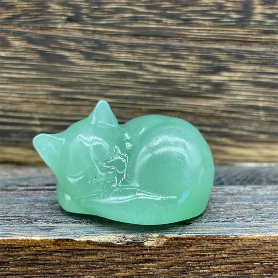 Lssam Cat Lovers Gift a Delicate Opal Opalite and Moonstone Crystal Figurine of a Hand-Carved Sleeping Glass Cat for Home Office Desk Accessory