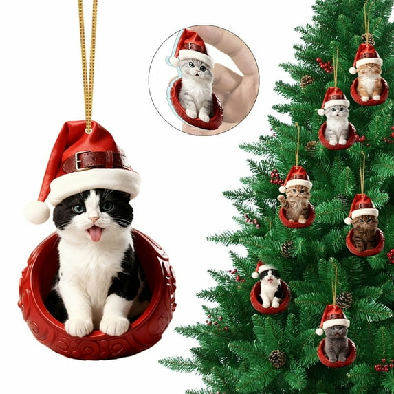 Lssam Cat Ornaments for Christmas Tree, Cute Cartoon Cat Xmas Accessories Pendants, Hanging Decor for Tree Home Office, Acrylic Gift