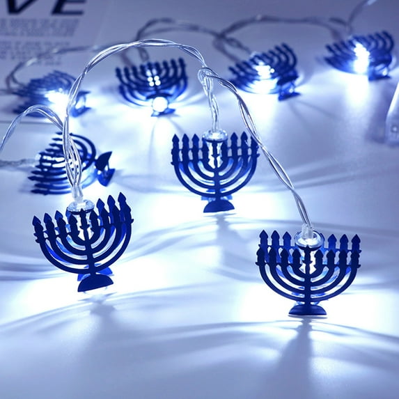 Lssam Chanukah Lights White LED - Menorah String Lights for Indoor Hanukkah Decorations, Home Party Ornaments Jewish Holiday Decor