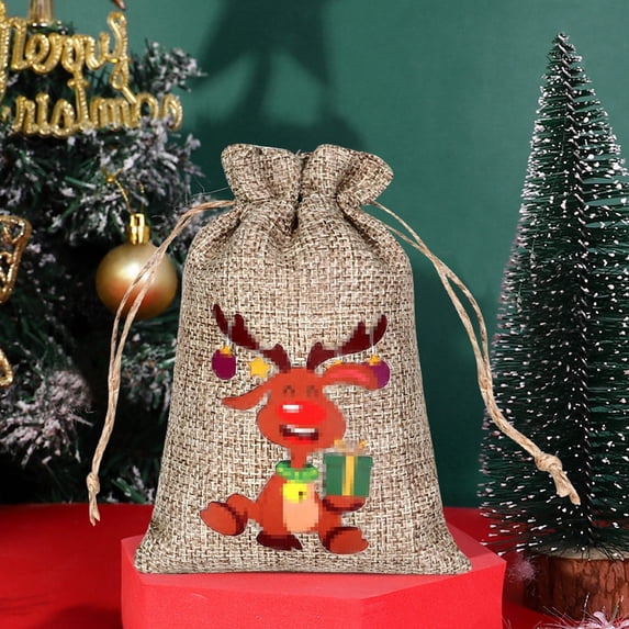 Lssam Christmas Burlap Sacks Small, Drawstring Gift Bags 5x7 Inch, Reusable Jute Pouches for Holiday Party Favors, Candy & Treat Wrapping