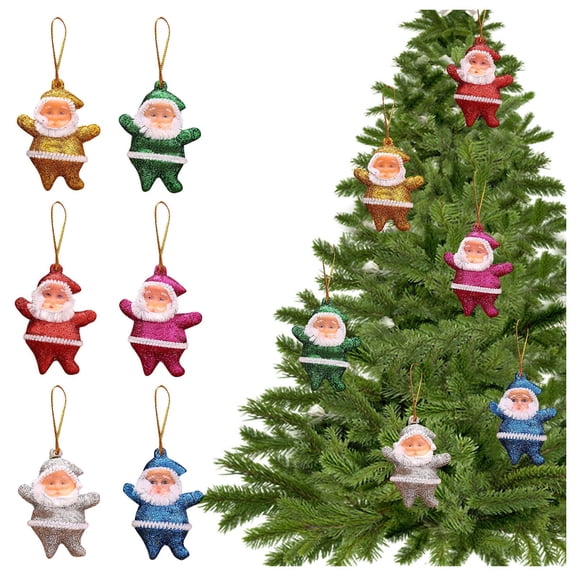 Lssam Christmas Ornament Set, Retro Santa Claus Miniature Landscape Hanging Decorations, Shatterproof Plastic Vintage Style, Colorful Nostalgic 90s Inspired Tree Decor, 6-Pack