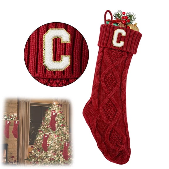 Lssam Christmas Stockings with Initials, Letter Stockings - Knitted Monogrammed Stockings, 18" Large Xmas Stocking for Family Fireplace Party Hanging Decor