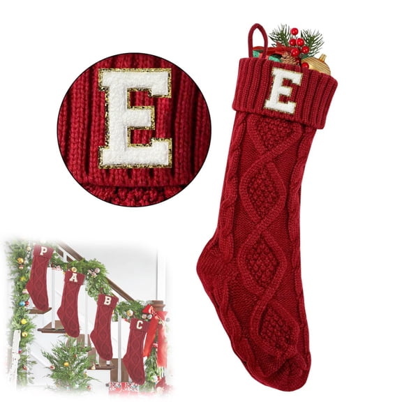 Lssam Christmas Stockings Personalized, Stockings Initials - Knitted Monogrammed Stockings, Letter E Xmas Stocking for Family Party Hanging Decor