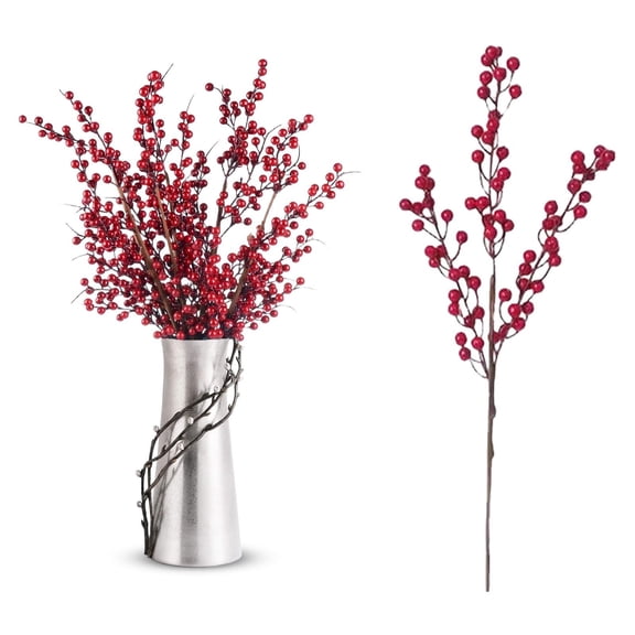 Lssam Christmas Tree Picks & Decor - 21.6 Inch Red Berry Stems, Holly Berry Branches for Tree Filler, Wreaths, Winter Wedding and Holiday Home Decorations
