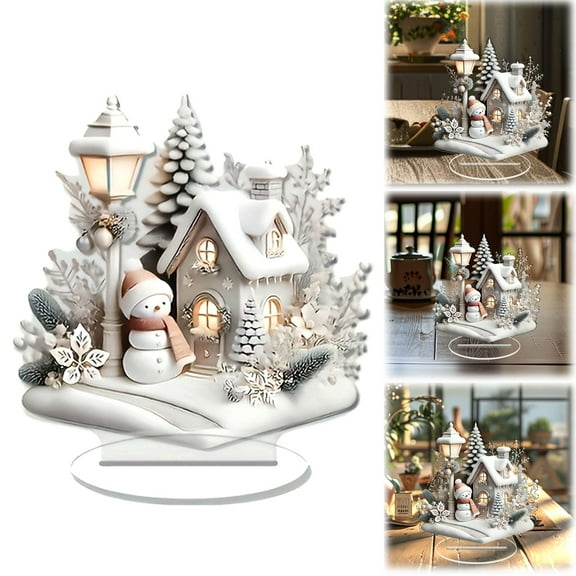 Lssam Christmas Village Sets, Christmas Town Village Houses and Accessories, 2D Acrylic Christmas Cottage Display Platforms for Desktop Decor, Bookshelf, Holiday Home Village Decorations