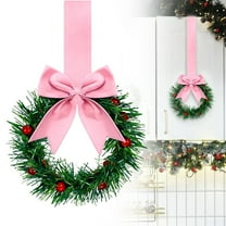 Lssam Classic Style Pink Christmas Wreaths, 4-Piece Mini Kitchen Cabinet Decor Set with Bow, Cute Xmas Decor for Home, Cabinets, Holiday Party