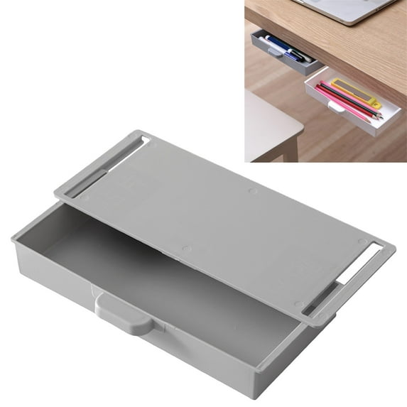 Lssam Under Counter Storage Drawer, Slide-Out Stick On Desk Drawer Organizer, Hidden Under Table Drawer for Home Office Classroom Organization, Grey, 1 Pack