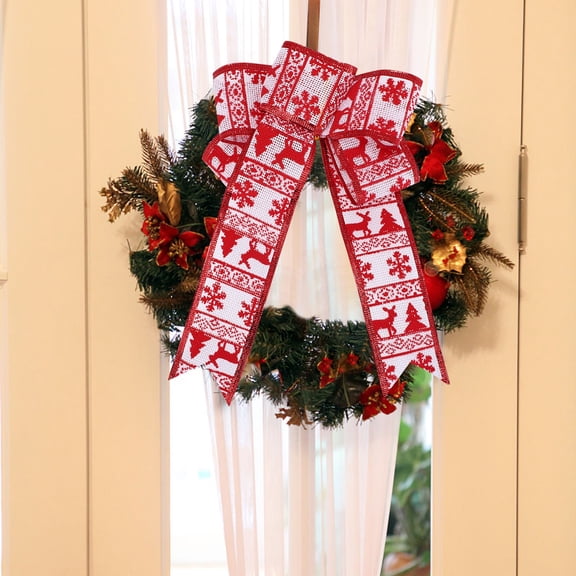Lssam Decorative Bow 9.5x7.5 Inches, Burlap Easter Wreath Bow for Front Door, Farmhouse Spring Ribbon Bow for Tree Decorations