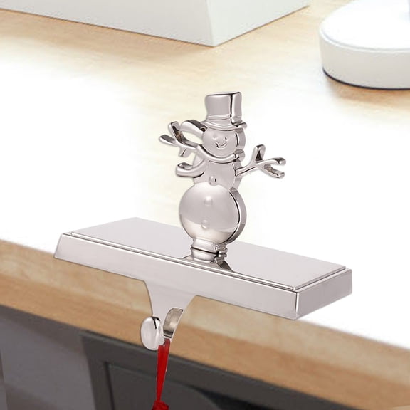 Lssam Decorative Stocking Holders Set of 1, Silver Tone Snowman Heavy Base Hooks for Fireplace Mantle, Windowsill, or Shelf Christmas Decoration Arrangements