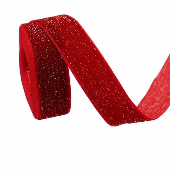 Lssam Decorative Wired Ribbon Rich Red Velvet Finish 1 Inch Wide Perfect for Adding a Luxurious Touch to Holiday Decor Including Christmas Tree Swag Ornate Gift Packages and Handmade Bows 5 Yards