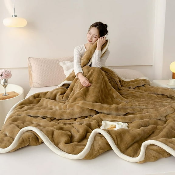 Lssam Deluxe Faux Fur Bubble Throw Blanket Super Soft Plush and Extra Thick 28x39 Inch Cozy Blanket for Couch Living Room Sofa Bedroom in Beige