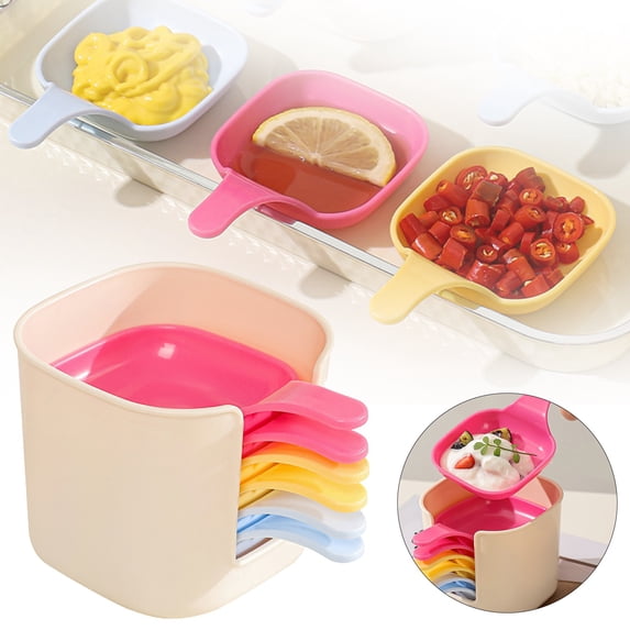 Lssam Dipping Sauce Plates and Holder Set, 6-Piece Plastic Serving Dishes with Storage Box, Versatile Snack and Condiment Trays for BBQ, Picnic, and Home Dining Use