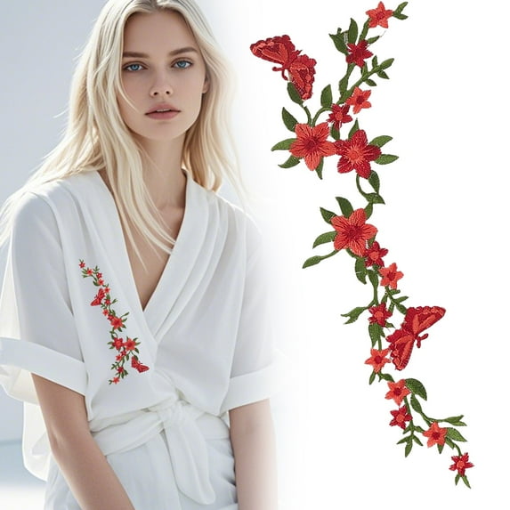 Lssam Embroidered Floral Patches: Iron On & Sew On Appliques for DIY Jean Repair, Decorative Butterfly Patch for Clothing & Dresses