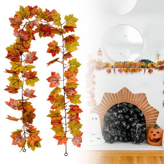 Lssam Fall Leaf Garland Thanksgiving Decorations, 5.6Ft Realistic Autumn Maple Vine for Front Porch, Mantel, Party, Festive Indoor Outdoor Décor