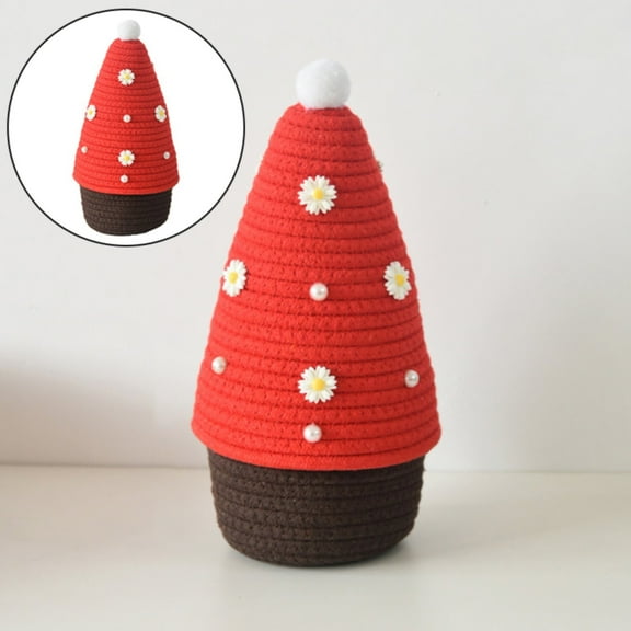 Lssam Festive Home Basket - Christmas Tree Inspired Storage Organizer Expertly Woven From Soft Cotton Rope For Decorative Holiday Arrangements And Neat Gift Storage In Warm Red Tones