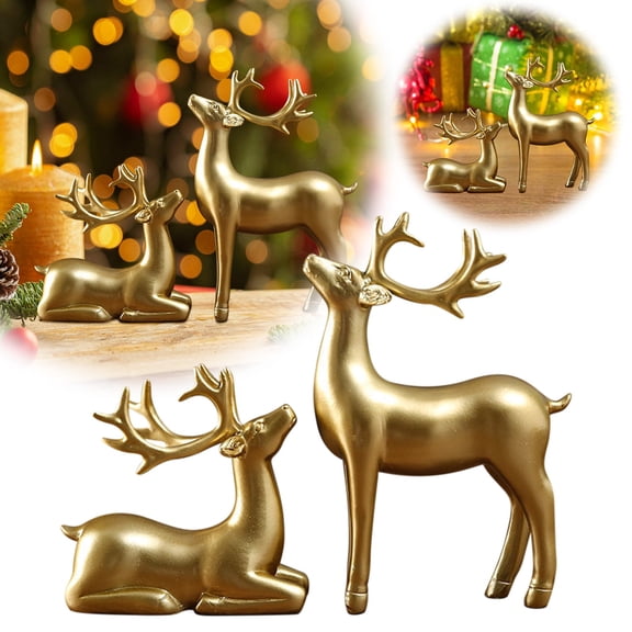 Lssam Gold Reindeer Figurines, Gold Deer Christmas Decor - Premium Resin Reindeer Decorations, Christmas Reindeer Figurines for Living Room, Office, Bedroom, Shelf Holiday Decor (Golden)