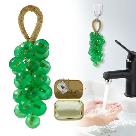 Lssam Grape Cluster Soap Gift Set, Soap Grapes on a Rope with Crystal Design, Handmade Decorative Bars for Shower and Sink, Fresh Air Home Decor Present for All