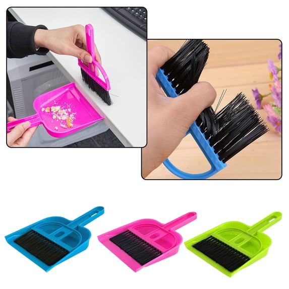 Lssam Handheld Broom and Dustpan, Small Broom with Pan Set, Mini Sweeper Dustpan Brush Combo for Desk, Table, Home Kitchen Necessities, 3 Set